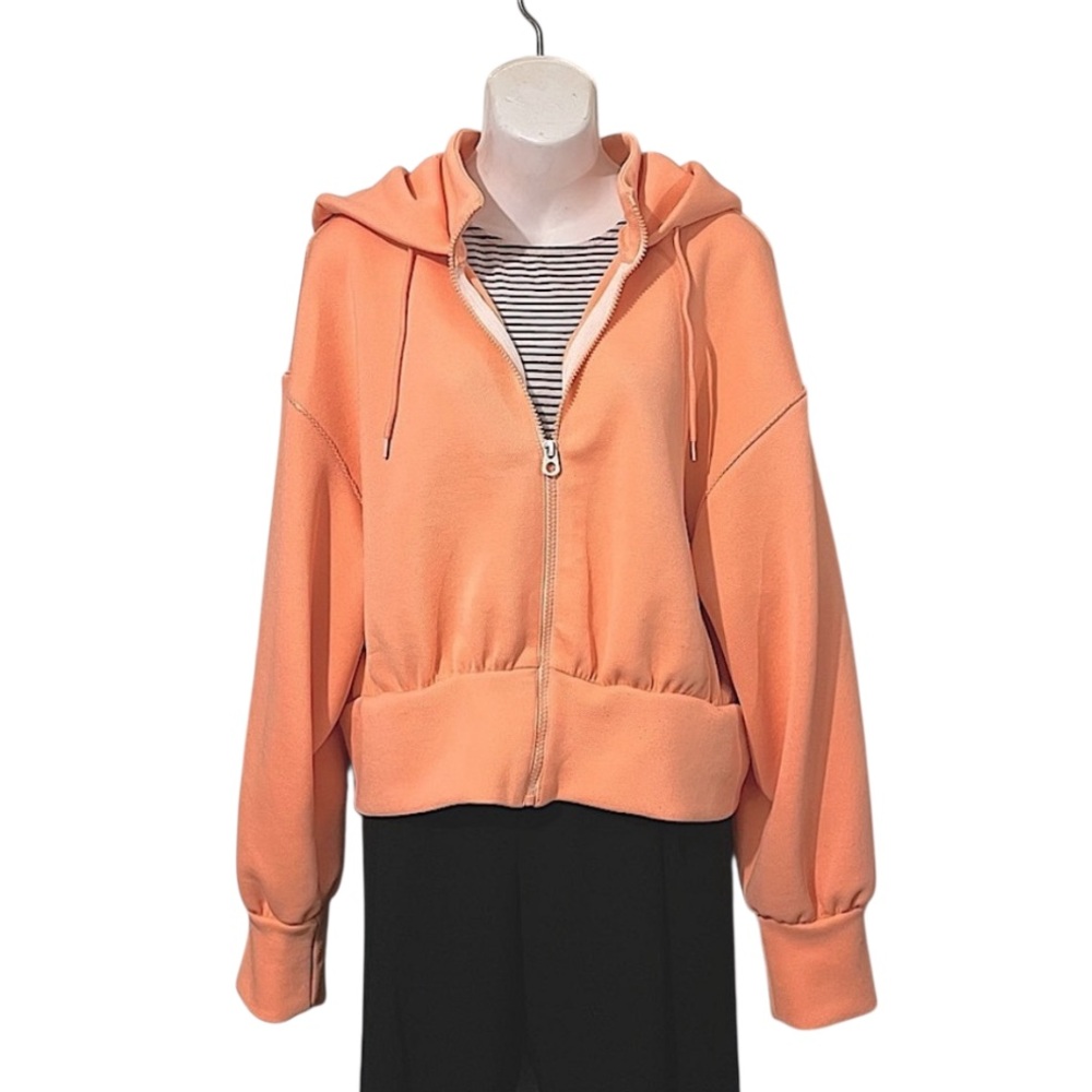 Zara Women’s Cropped Zipper Hoodie Drop Shoulder Loose Sherbet Orange Jacket